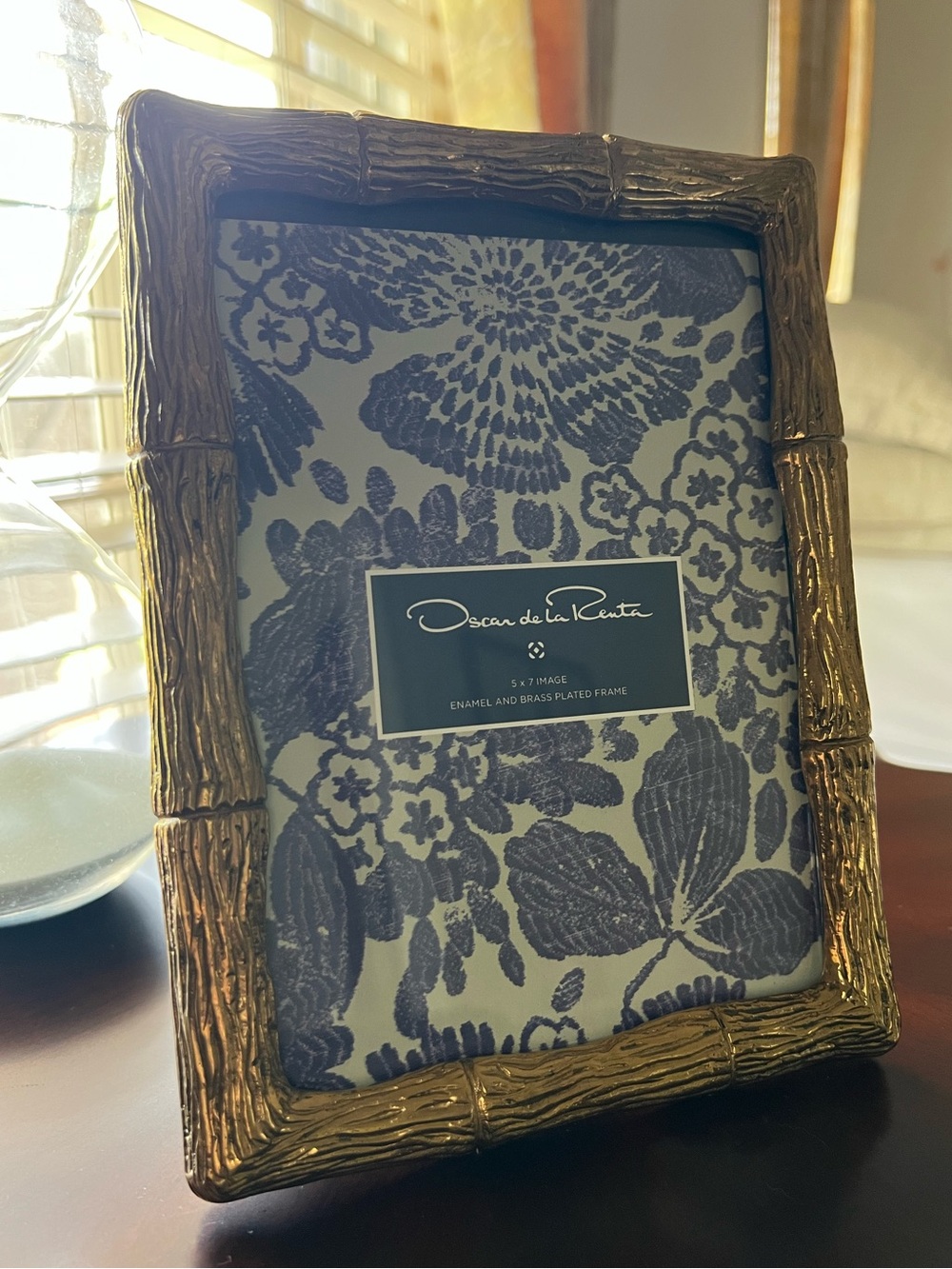 Oscar de la Renta Enamel & Brass Plated Bamboo Picture Frame 5x7 - Picture 3 of 4